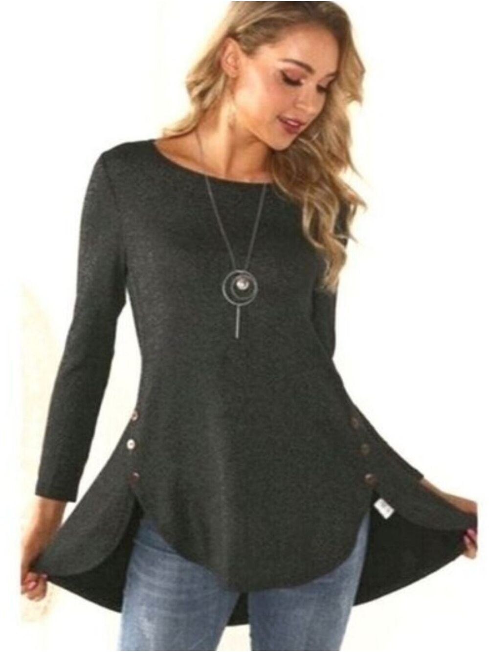 Trïbe Black Sparkle 3/4 Sleeve Sweater Top Tunic Size Medium NWT